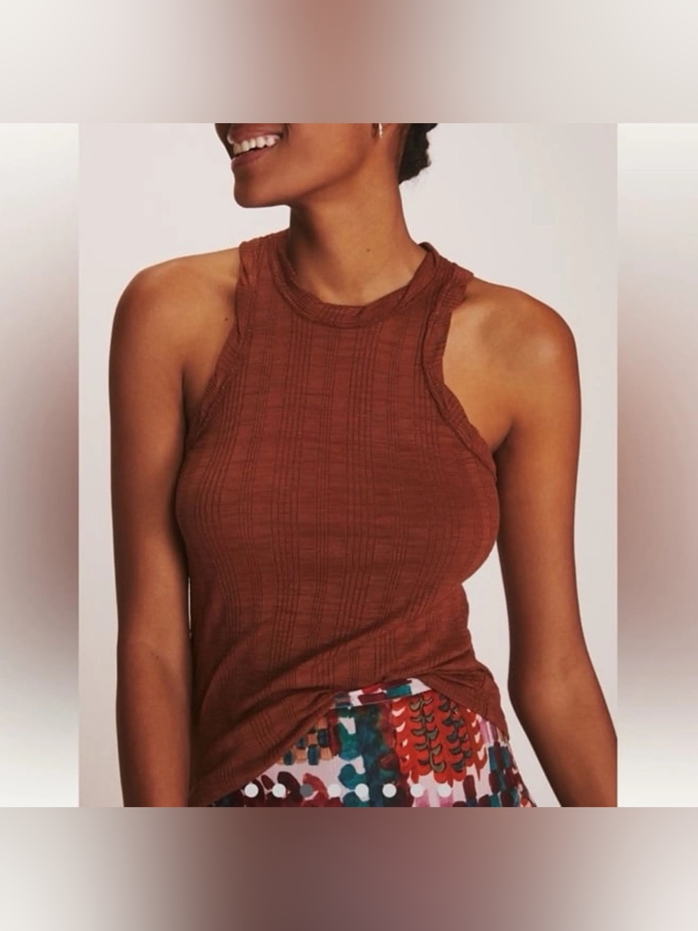 Pilcro | Ribbed Cotton Modal Casual Tank Top in Rust Brown